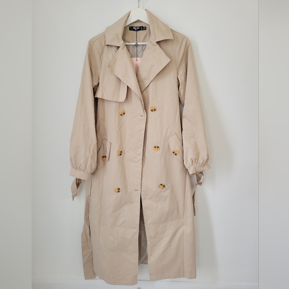 Missguided Petite Sand Sleeve Detail Trench Coat Size 0 US